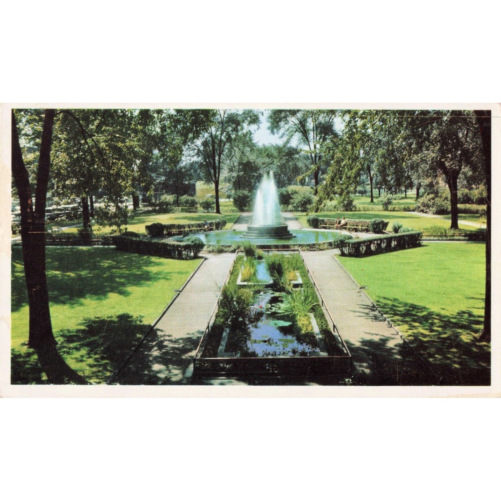 Vintage Kellogg Park and Fountain Battle Creek Michigan Postcard 1953 Postmark